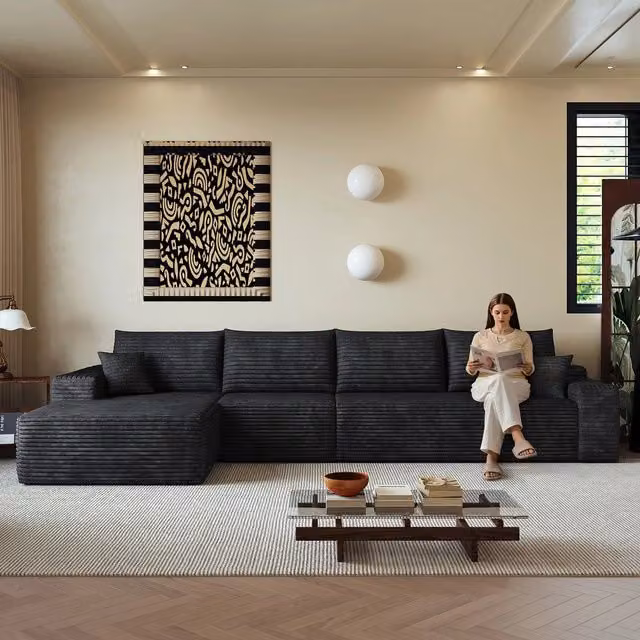 Divano angolare chaise longue ¨C Minimal ¨C nero tessuto 340cm