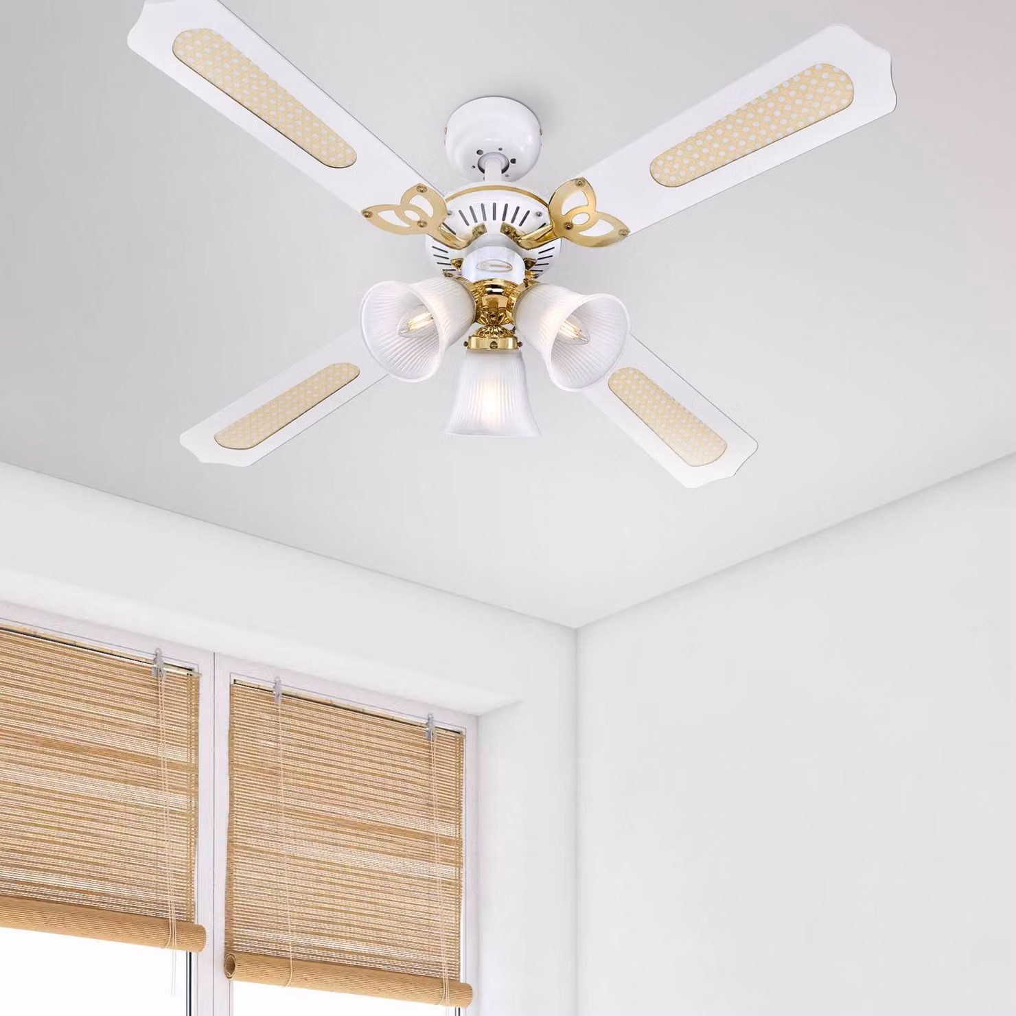 Westinghouse Ventilatore Princess Trio, bianco, silenzioso, Ø 105 cm Trio, Bianco / Opale, Soggiorno / Sala da pranzo, Legno