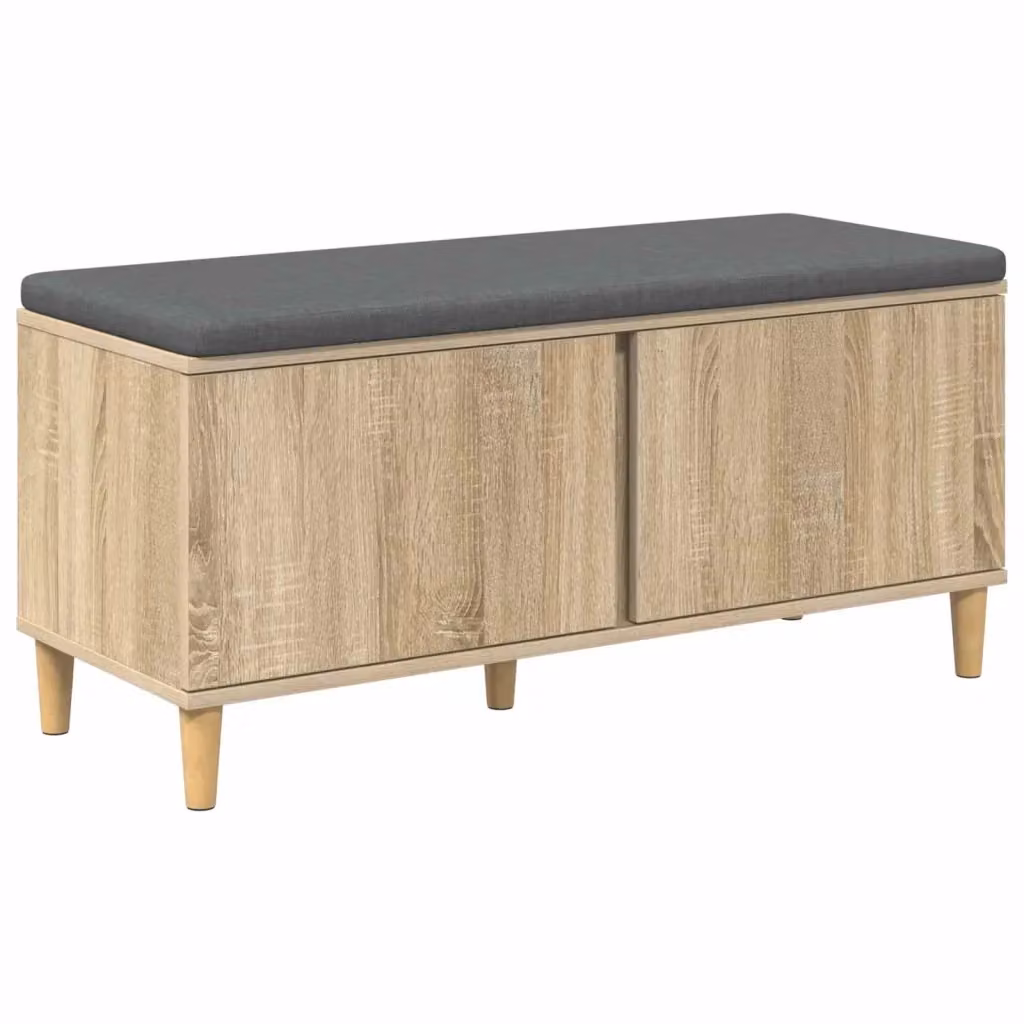 Panca da ingresso con cuscino vidaXL in rovere e tessuto grigio, L: 110 cm, P: 38 cm, H: 46 cm – 2