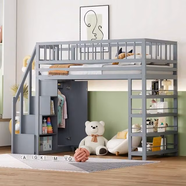 Letto a castello in legno 90x200 - Xylo - Grigio, senza materasso