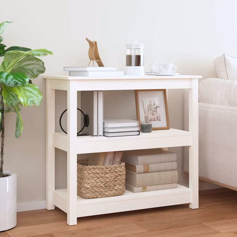 vidaXL Tavolo Consolle Bianco in Legno Massello di Pino L: 80 cm, P: 40 cm, H: 74 cm