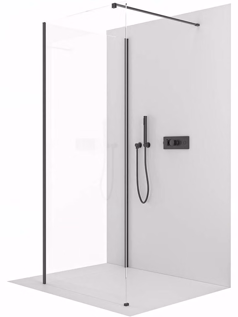 Pannello doccia angolare Walk-in Onyx, modello Cube, destro/sinistro - 8 mm - montante quadrato - nero opaco, vetro trasparente - 80x50x200 cm