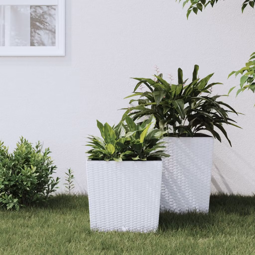 Fioriera con interno rimovibile vidaXL bianca in plastica effetto rattan con capacità 32 L