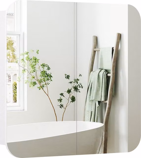 HOMCOM Armadio da Bagno con Specchio Design con Bordi Curvi 2 Porte Mensole Regolabili 68x13x66 cm Bianco   Aosom Italy