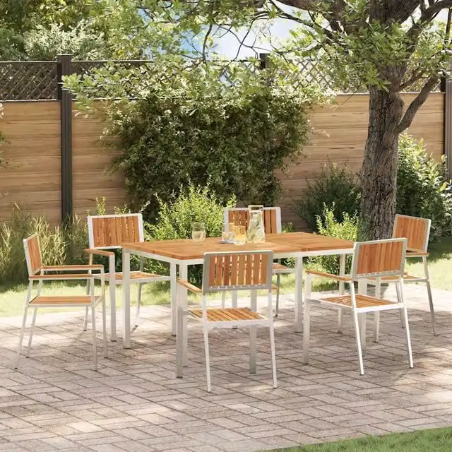Set da pranzo per esterni vidaXL in legno di acacia e acciaio inossidabile, 7 pezzi, L: 150 cm, P: 90 cm, H: 75 cm – 1