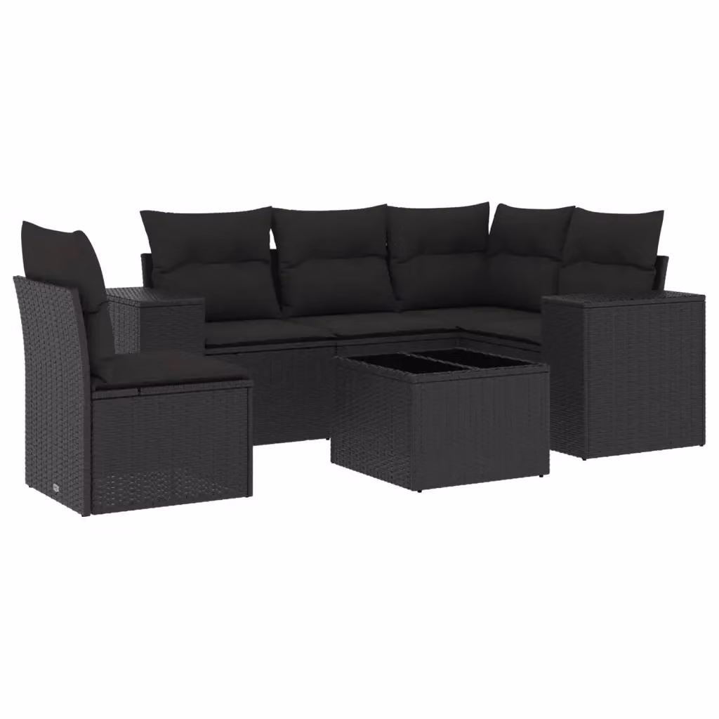 Set Divano da Giardino a L vidaXL 6 pz in Polyrattan Nero con Cuscini e Tavolino – 2