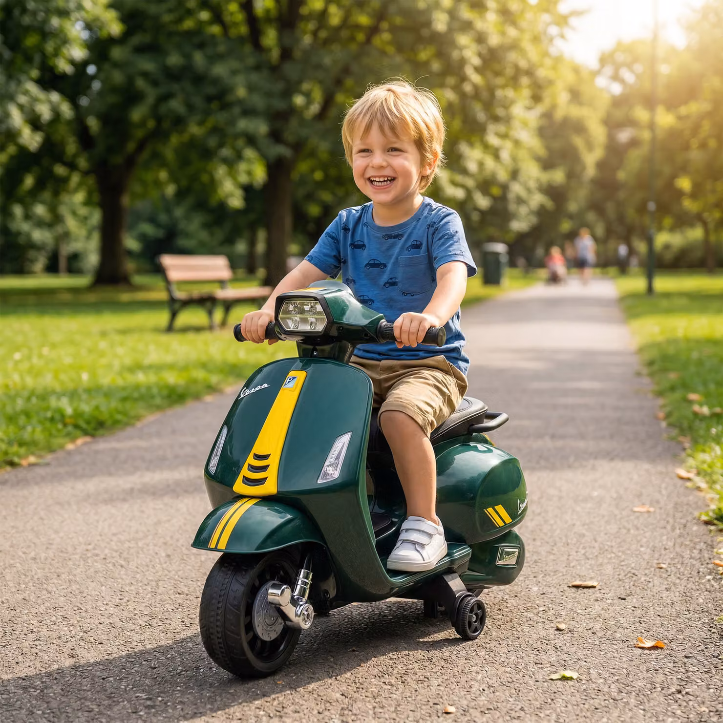 Moto Elettrica Vespa AIYAPLAY per Bambini con Batteria Ricaricabile 6V, Luci e Suoni, Verde Scuro – 2