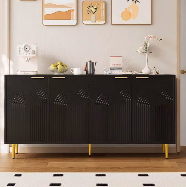 Credenza contenitore 160x40x80 cm nera - 4 ante e ripiani regolabili