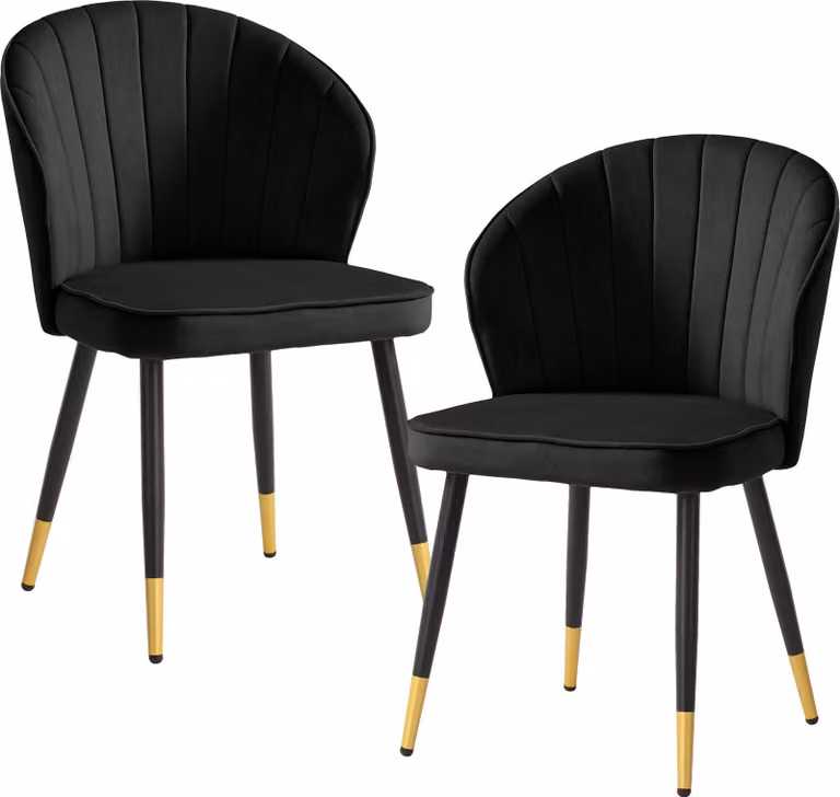 WOHNLING Set di 2 sedie da sala da pranzo in velluto nero Sedia da cucina con gambe in metallo Sedia a guscio Sedia imbottita scandinava con rivestimento in tessuto Sedia imbottita