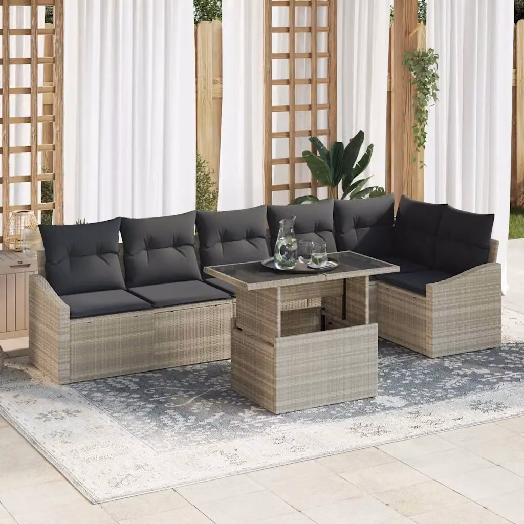 Set Divano da Giardino a L vidaXL in Polyrattan Grigio con Tavolino e 7 Cuscini Imbottiti – 1
