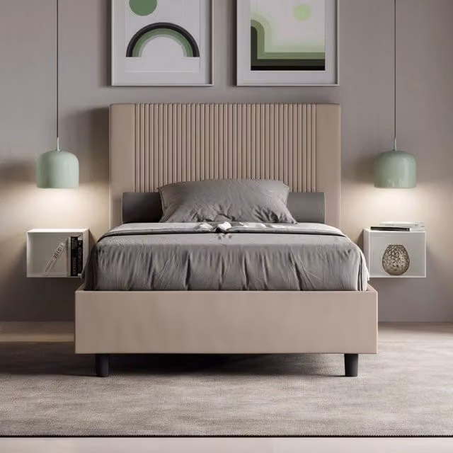 Letto imbottito Piazza e mezzo 130x200 cm Goya - Similpelle,Tortora,Con rete