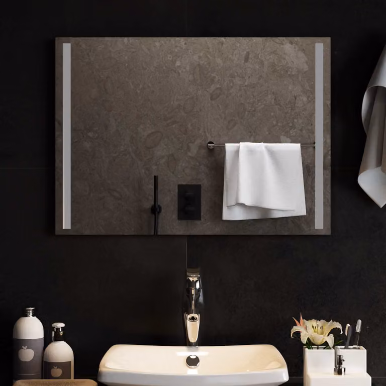 Specchio da bagno moderno vidaXL con luce LED in vetro temperato, L: 70 cm, H: 50 cm