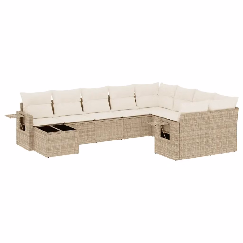 vidaXL Set Divano da Giardino a L 10 pz con Cuscini Beige e Tavolino in Polyrattan e Metallo – 2