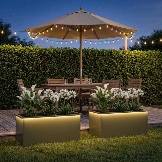 Fioriera da giardino con LED 2 pz Verde Oliva 50 x 80 x 48 cm 8008217
