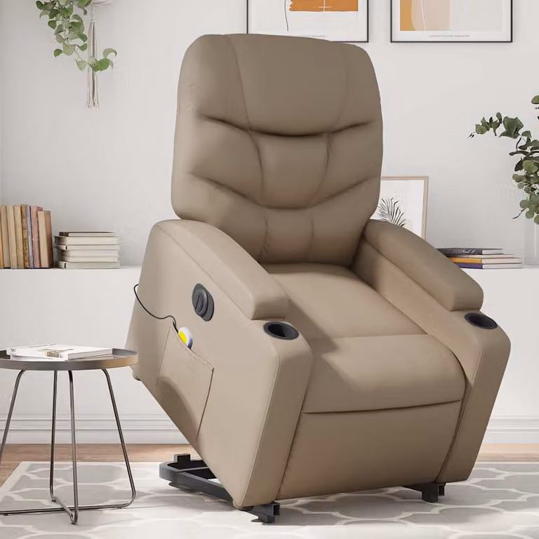 Poltrona Alzapersona Elettrica con Massaggio vidaXL in Similpelle Colore Cappuccino