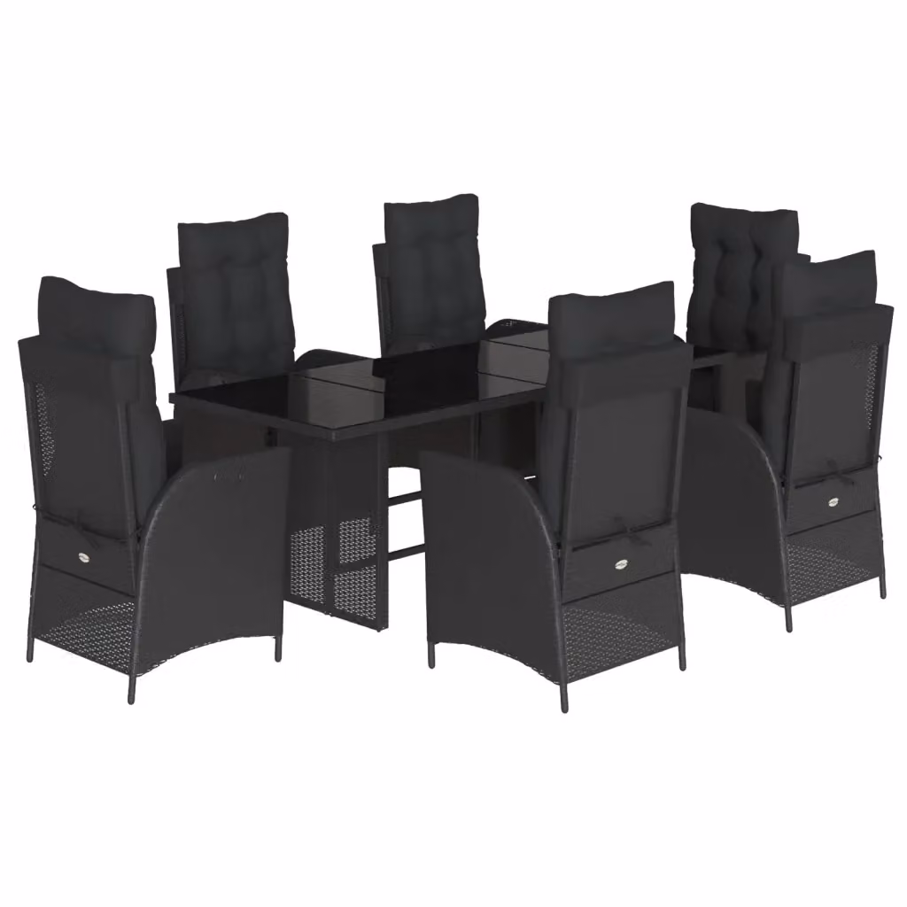 vidaXL Set da Pranzo da Giardino 7 pz in Polyrattan Nero con Piano in Vetro – 2