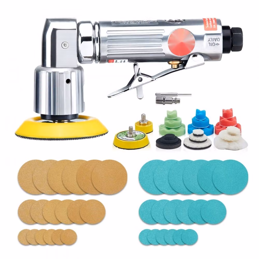 set di 58 smerigliatrici pneumatiche - Smerigliatrice angolare da 15.000 giri/min - Smerigliatrice a bastone da 3 CFM - 90 PSI (6,2 bar) - Pad in schiuma per mini lucidatura (2,5/5/7,6 cm) - Ideale per ferro legno plastica metallo marmo