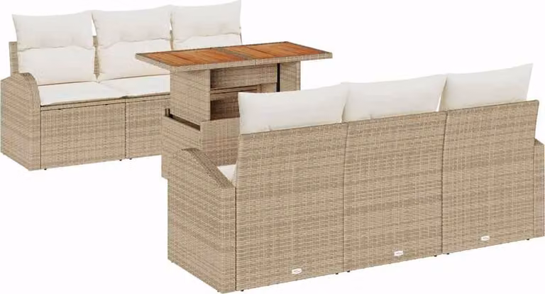 Set Divano da Giardino 7 pcs Beige Poly Rattan
