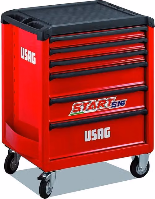 Carrello USAG Start con 6 cassetti rosso, con piano di lavoro e chiusura di sicurezza