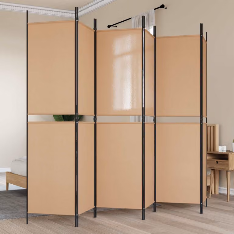 Divisore per stanza vidaXL a 6 pannelli in tessuto beige, L: 300 cm, H: 200 cm