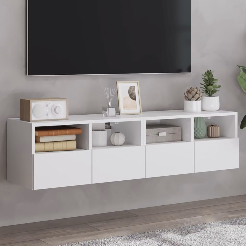 Set di 2 mobili TV da parete vidaXL bianchi in legno multistrato e MDF, design moderno per soggiorno, L 60 cm x P 30 cm x H 30 cm