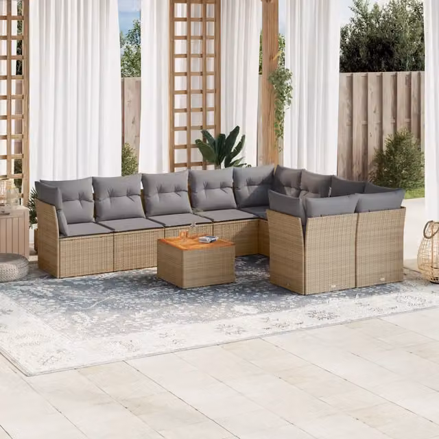 Set Divano da Giardino a L vidaXL in Polyrattan con Cuscini Beige e Grigio e Tavolino da Caffè – 1
