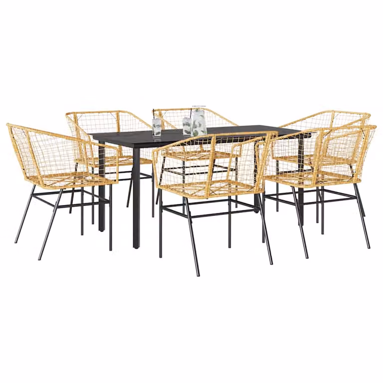 Set Pranzo da Giardino vidaXL in Polyrattan e Vetro, 7 Pezzi, Marrone e Nero