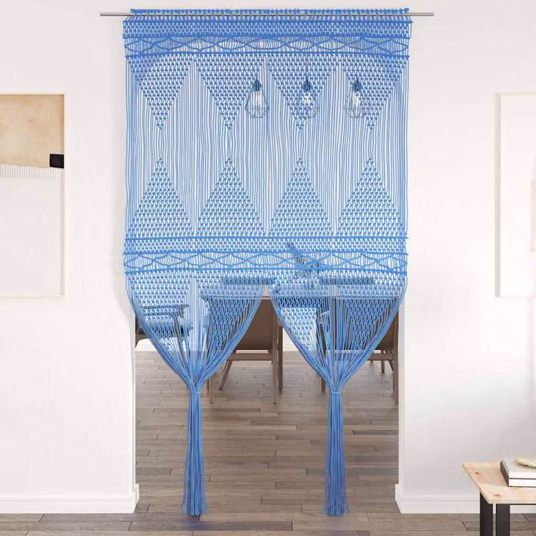 Tenda Macramè vidaXL Blu in Cotone e Poliestere L: 140 cm, H: 240 cm