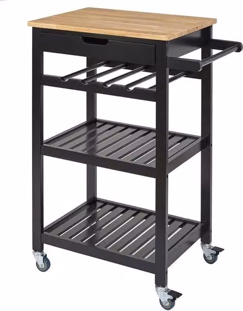 Carrello da servizio con ruote, per cucina, sala da pranzo, nero/massello, 40 x 62,5 x 85,5 cm