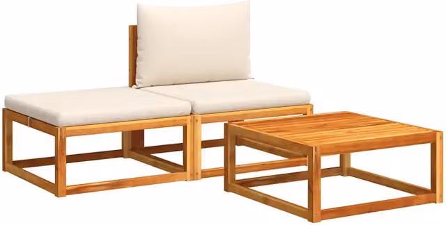 Set di divani da giardino 3 pz | Set Salotto da Giardino con cuscini in legno di acacia e rattan