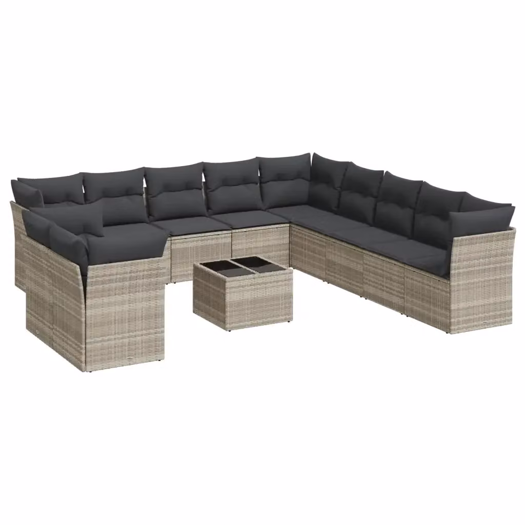 vidaXL Set Divano da Giardino a L in Polyrattan Grigio con Cuscini e Tavolino da Esterno – 2