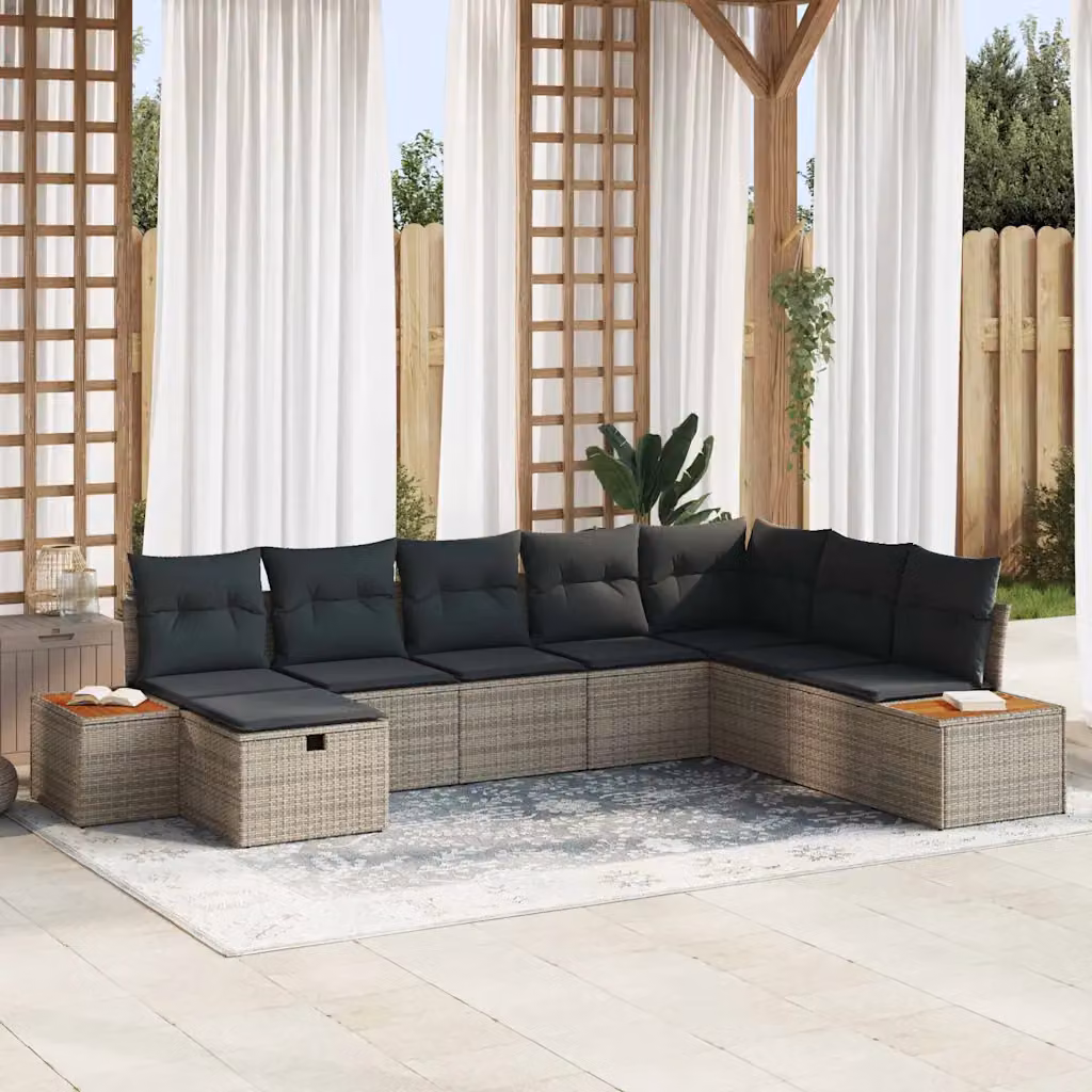 Set Divano da Giardino Moderno vidaXL in Polyrattan Grigio con Cuscini Imbottiti e Ottoman – 1