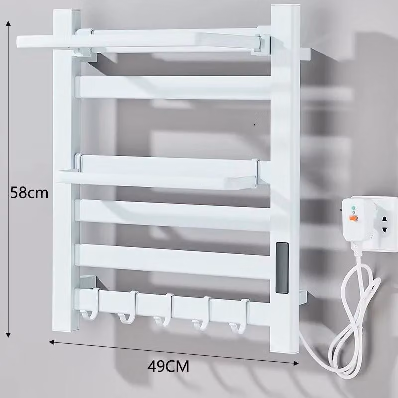 Asciugamani elettrico da parete - Riscaldatore per asciugamani - Display digitale - A risparmio energetico - Termostato - Acciaio inossidabile - 58,5x55 cm - Bianco - Modello 4858