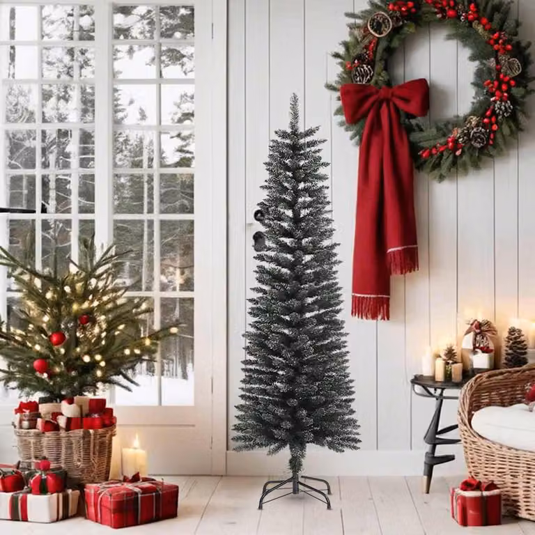 vidaXL Albero di Natale Artificiale Sottile con Base Verde 150 cm PVC