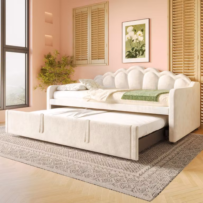STILVORA Divano letto 90/180x200, divano letto con letto estraibile, letto per ragazzi con striscia LED a colori intercambiabili, beige (senza materasso)