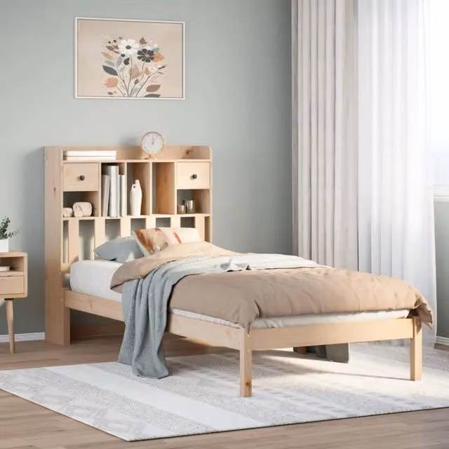 Letto Libreria con Contenitore Design Mania in Legno Massello di Pino Naturale L/P/H: 200 x 90 x 110 cm