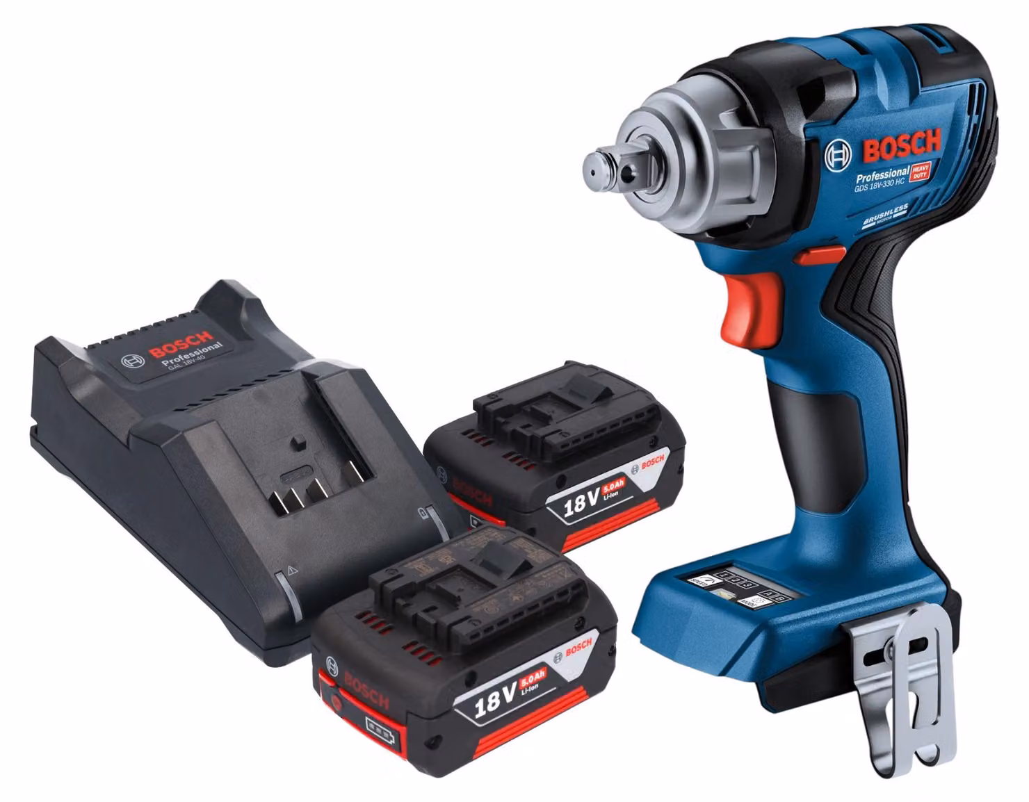Bosch GDS 18V-330 HC Avvitatore a impulsi professionale a batteria 18 V 330 Nm 1/2" brushless + 2x batteria ricaricabile 5,0 Ah + caricabatterie