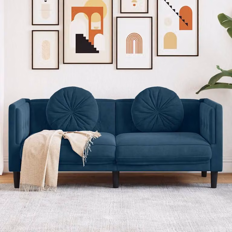 vidaXL Divano a 2 Posti Moderno in Velluto Blu con Cuscini, L: 173.5 cm, P: 77 cm, H: 70 cm