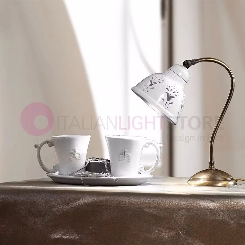 Luce da Tavolo MASSERIA di Ceramiche Borso in Ceramica Bianca e Ottone Oro, Stile Rustico Country, Regolabile – 2