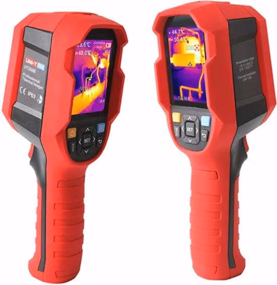 Termocamera a infrarossi: da -20 °C a 550 °C, risoluzione di 256 x 192 pixel, grado di protezione IP 65, display da 8,1 pollici.