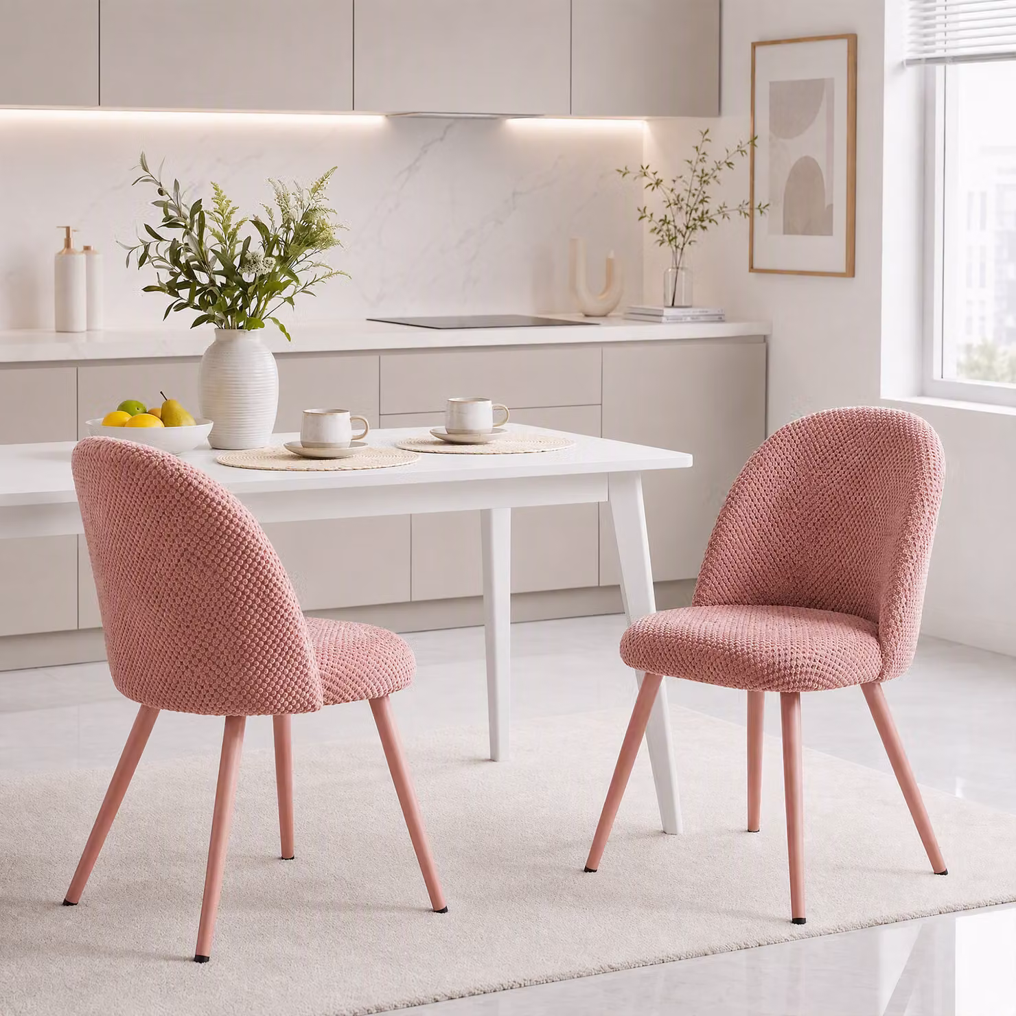 Set di 2 sedie da pranzo HOMCOM in velluto con seduta imbottita, colore rosa – 2