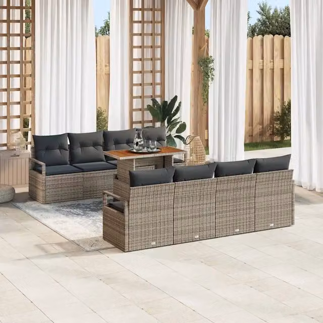 Set Divano da Giardino 9 pz 8-Numero di posti Grigio e Marrone 3349684