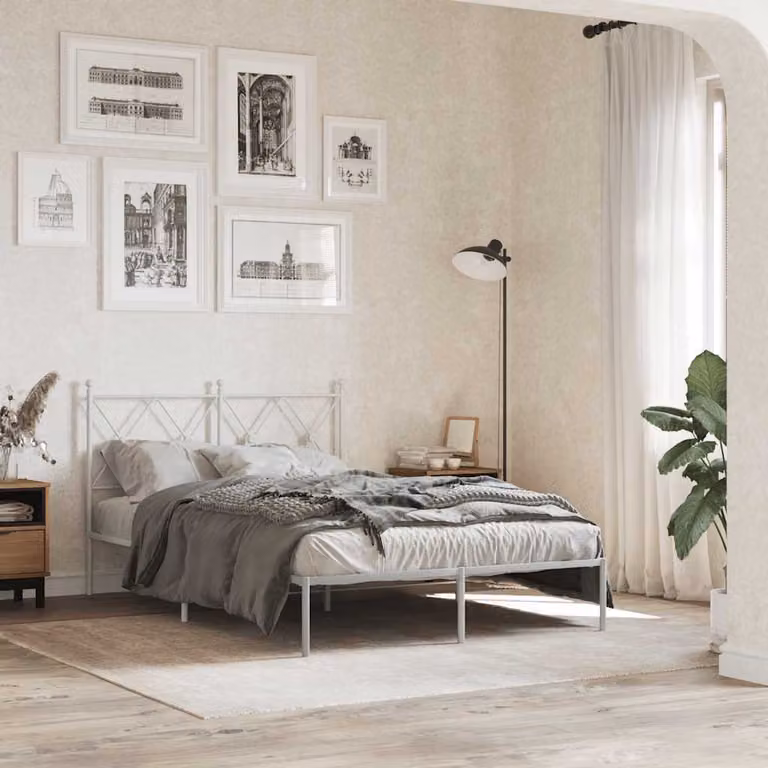 Giroletto con testiera in metallo vidaXL bianco L/P/H: 200 x 120 x 90,5 cm