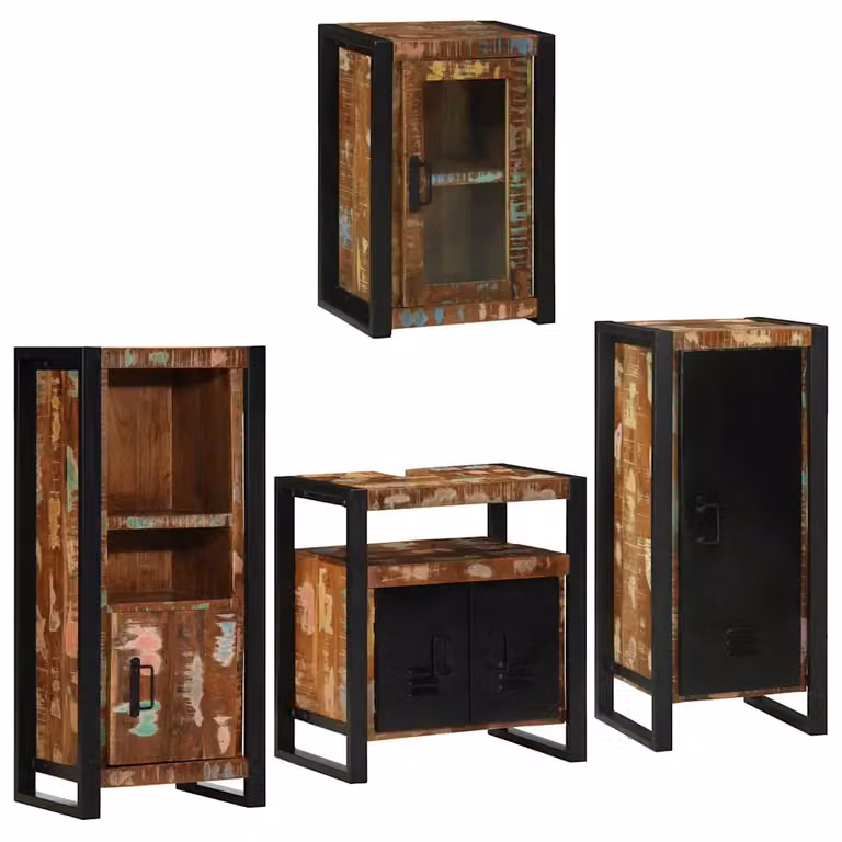 Set di mobili per il bagno moderno vidaXL in legno e metallo nero e marrone con mobile lavabo e pensile a muro