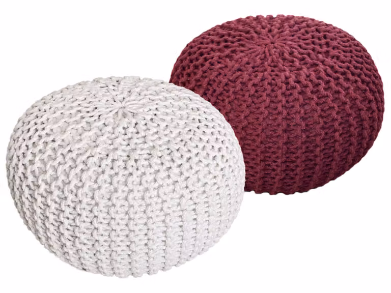Sgabello in maglia set di 2 pouf seduta pouf seduta pouf cuscino da terra Ø 55cm bianco/bordeaux