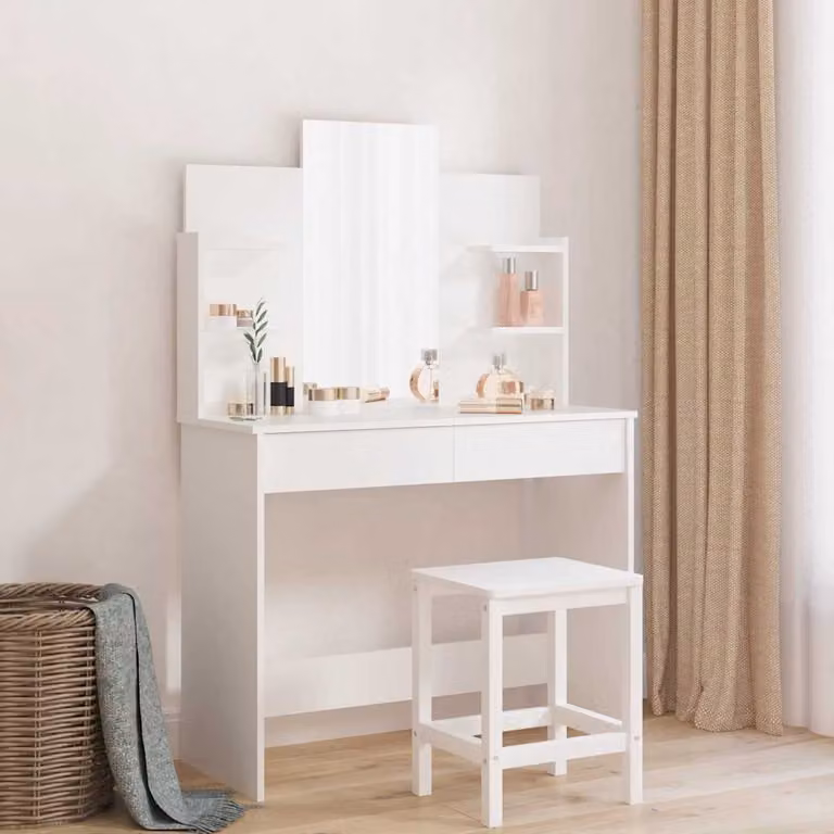 vidaXL Toeletta con Specchio Bianca L: 96 cm, P: 39 cm, H: 142 cm