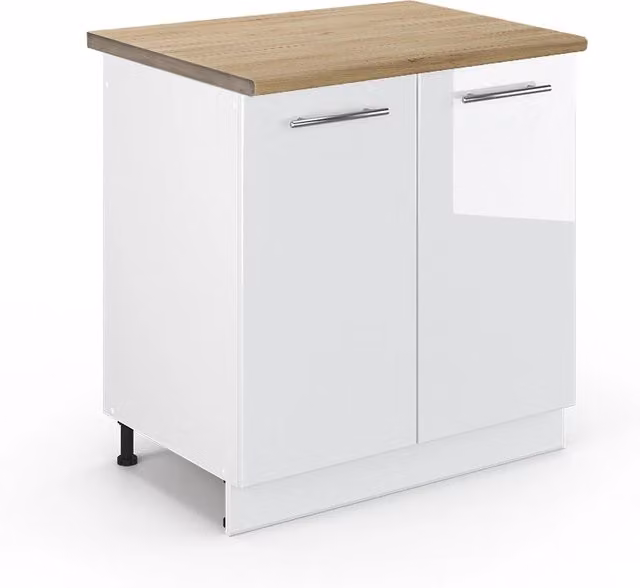 Mobile lavello cucina Fame-Line Vicco Bianco lucido e Rovere, L: 80 cm, H: 82 cm, P: 60 cm