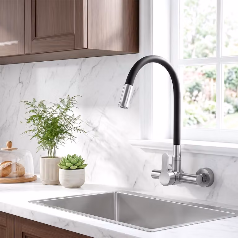 Omgoods - Rubinetto da cucina flessibile con 2 getti, colore nero