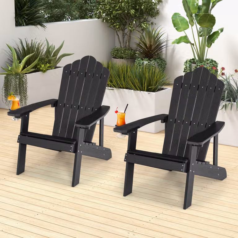 Set di 2 sedie Adirondack da esterno Costway con portabicchieri, resistenti alle intemperie, colore nero