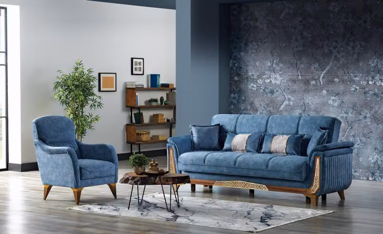 Sofagarnitur 3+1 Sitzer Sofa Set Komplett Textil Holz Wohnzimmer Luxus Sofa